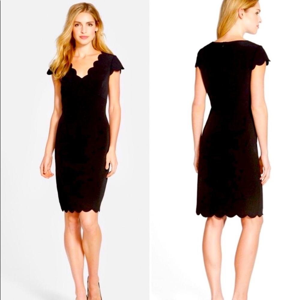 Adrianna Papell Scalloped Hem Black Knee Length Dress Women's Size 2P